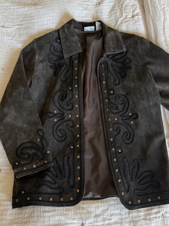 Jackets & Blazers - Suede Embroidered Jacket - Dark Brown